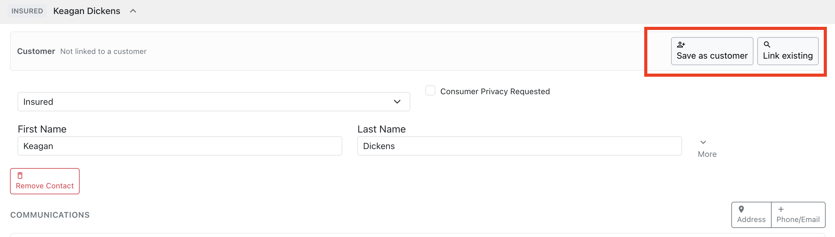 Customer Controls on a Job Contact