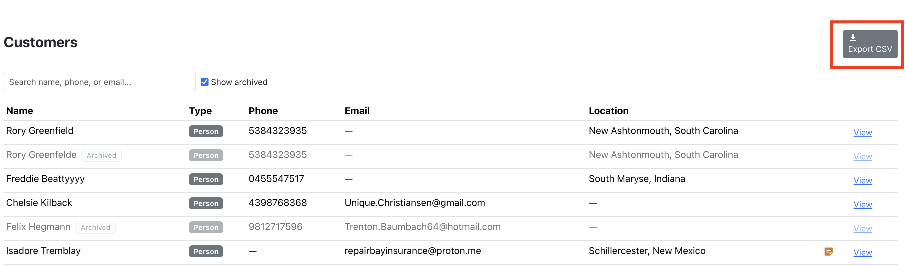 Export Customers to CSV
