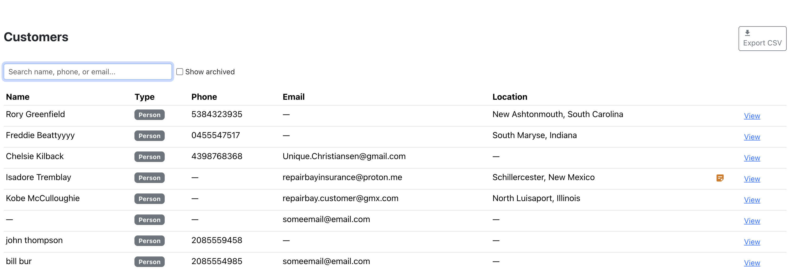 Customers List