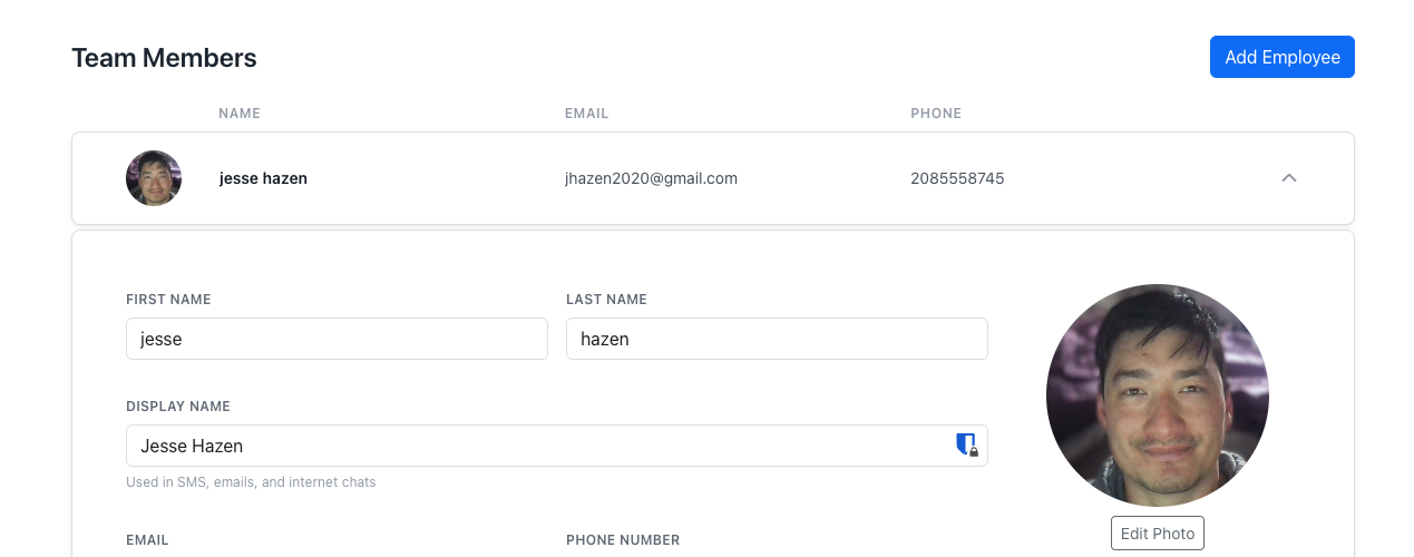 Edit Employee Screen