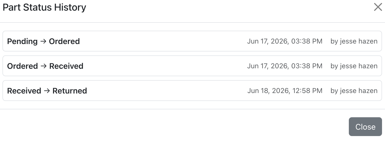 Part Status History