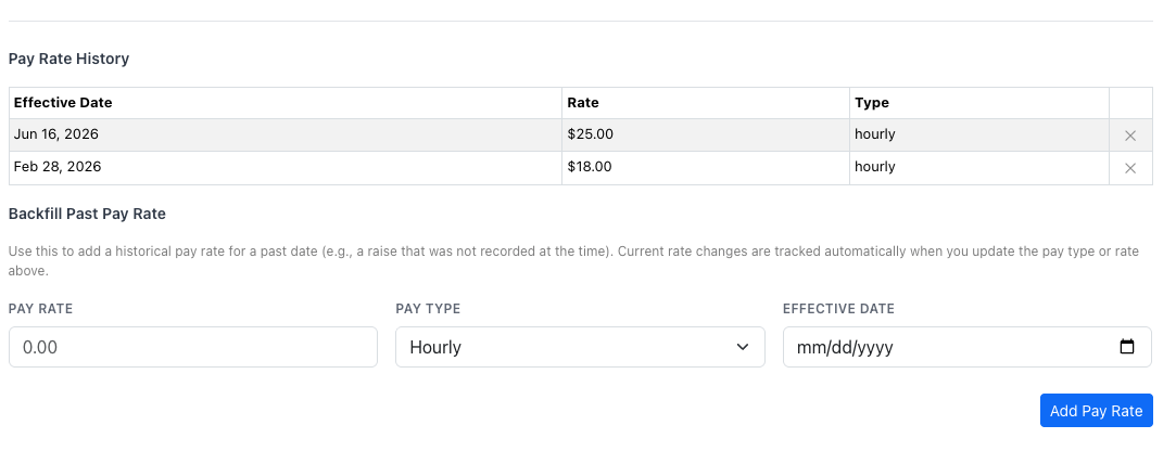 Pay Rate History