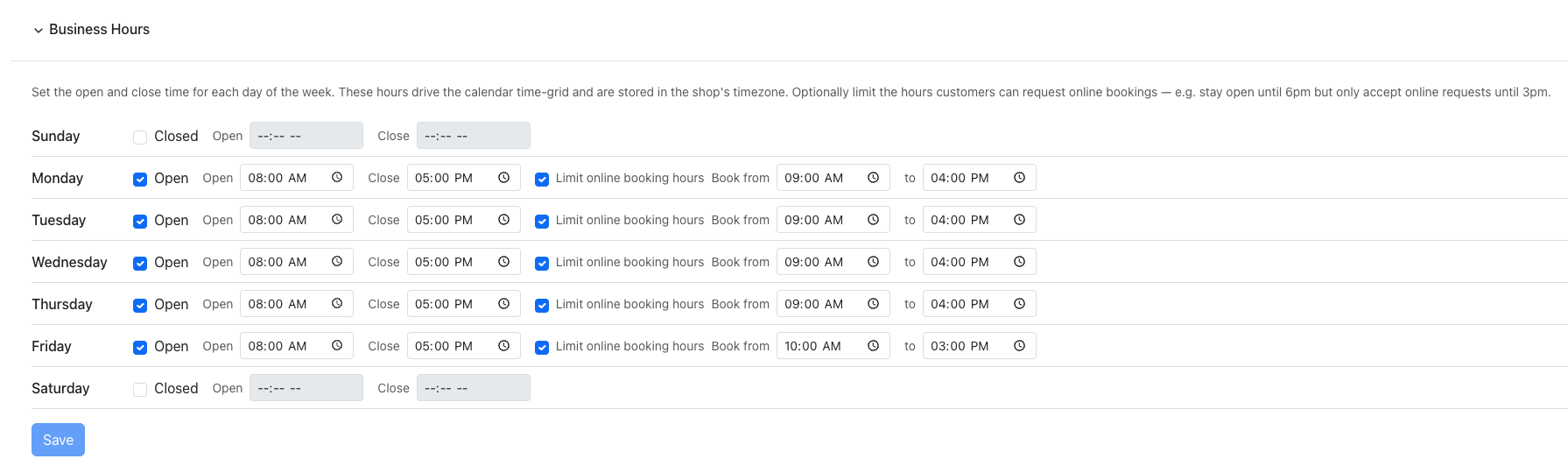 Online Booking Hours