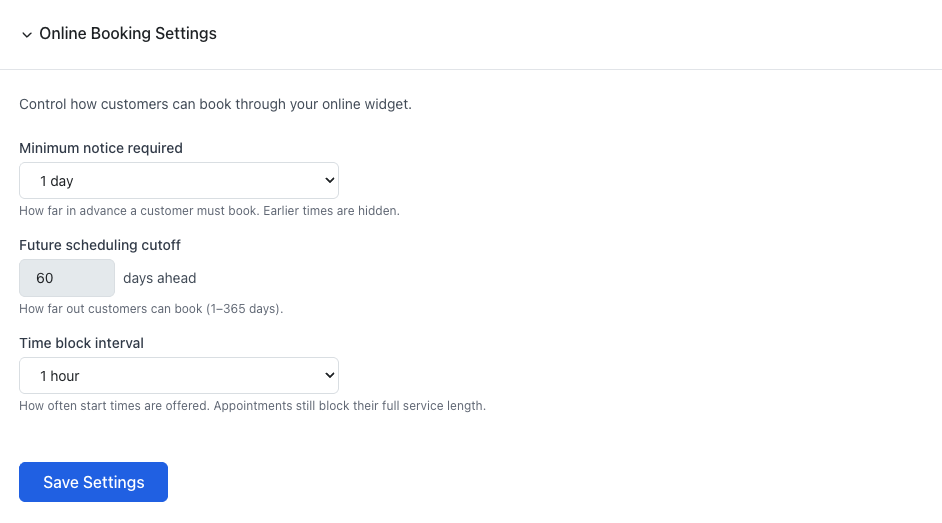 Booking Settings