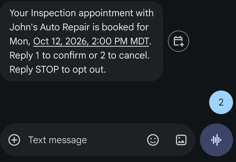 Confirmation Message