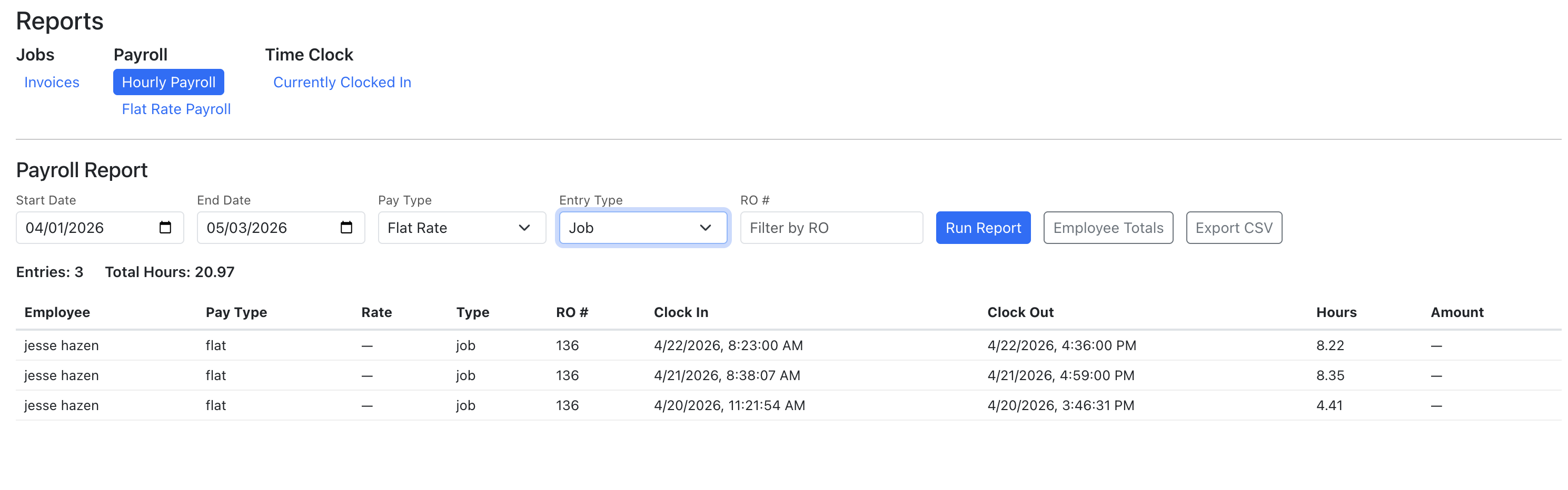 Reports and time tracking